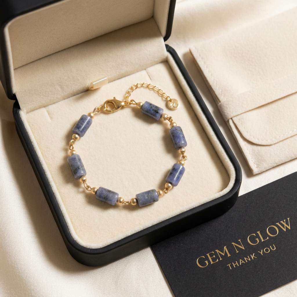 Tanzanite Meridian bracelet presented in Gem N Glow gift packaging