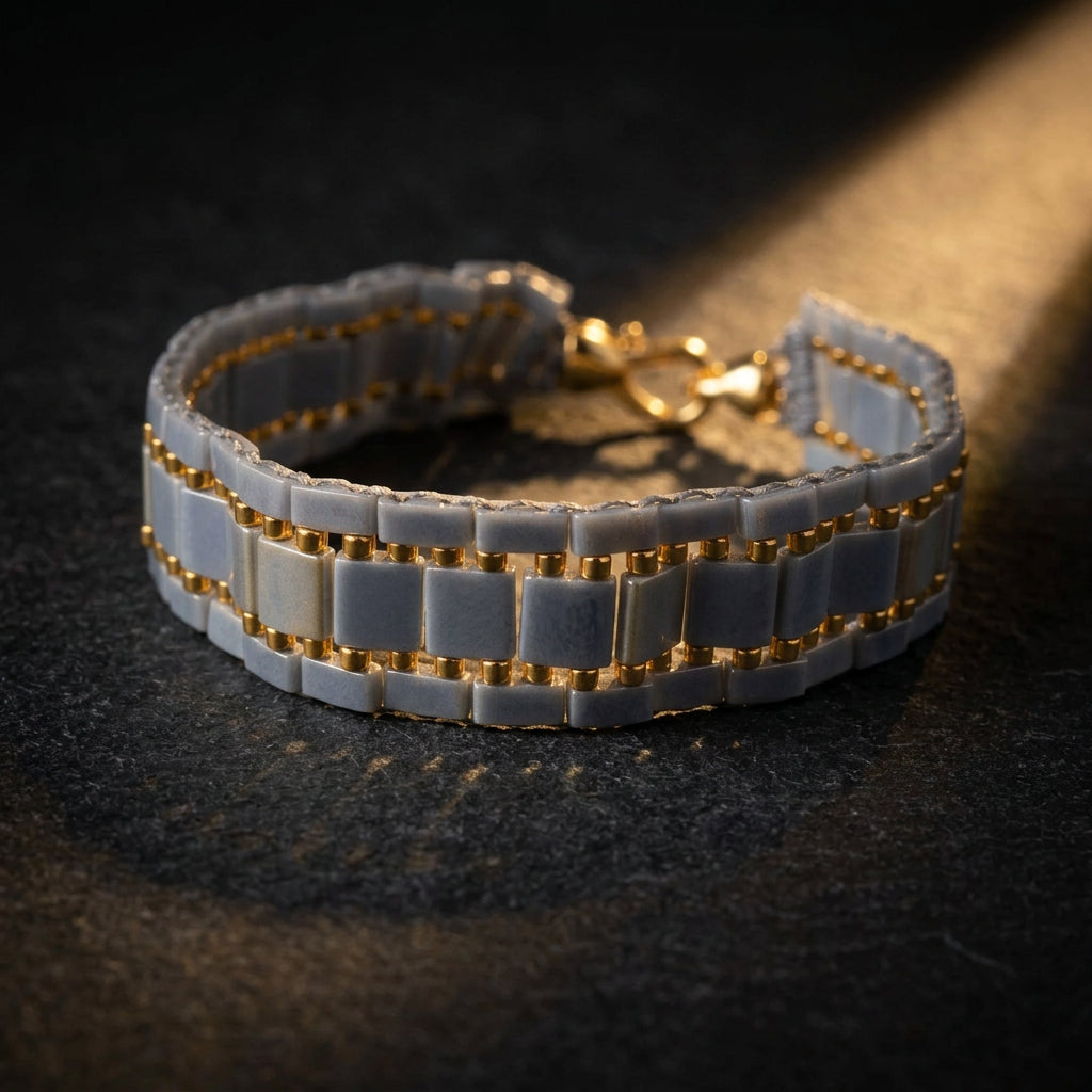 Gold-plated clasp on Vertex handmade Miyuki Tila bracelet DARK EDITION