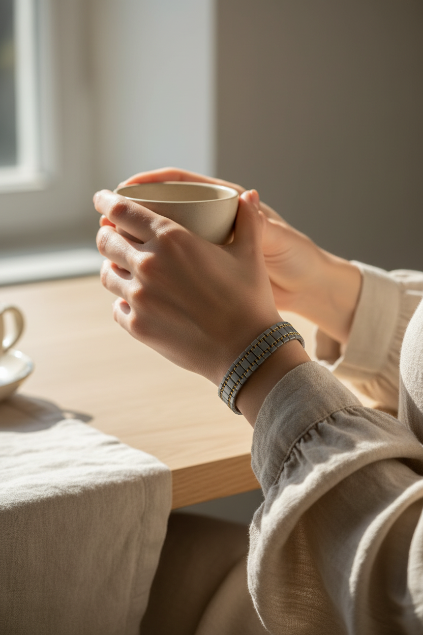 Elegant everyday styling with clean geometric lines.