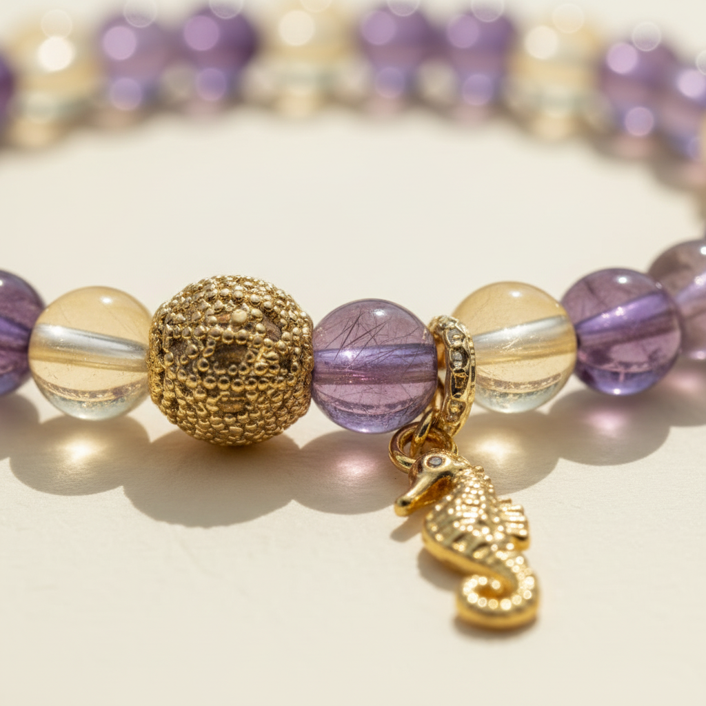 Luminous natural ametrine and gold charm bracelet for women