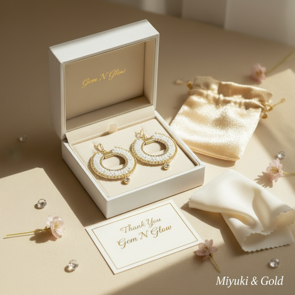 Handcrafted circular Miyuki earrings from the ÉCLAT Collection by Gem N Glow