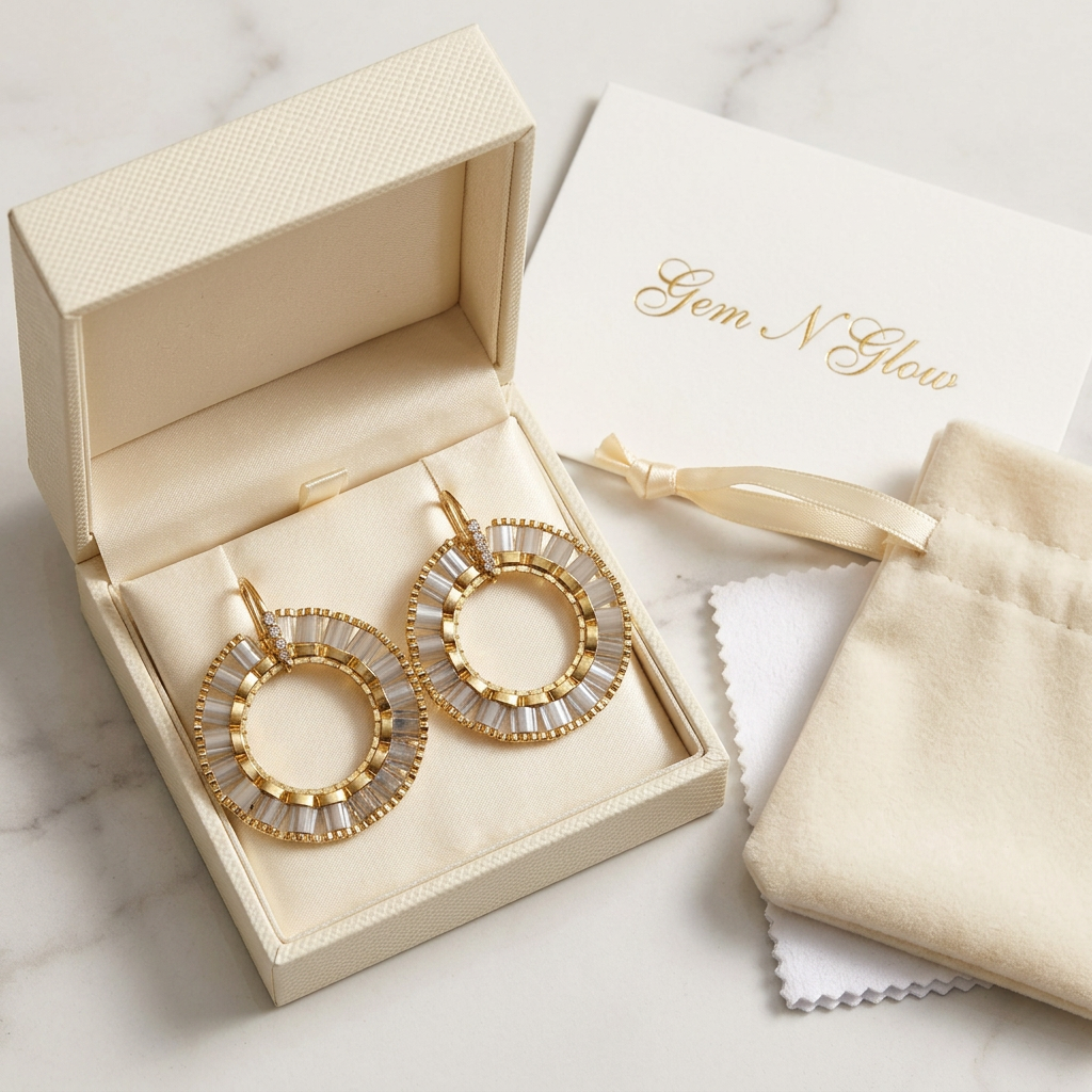 Aurelia Orbit Miyuki earrings presented in Gem N Glow gift packaging