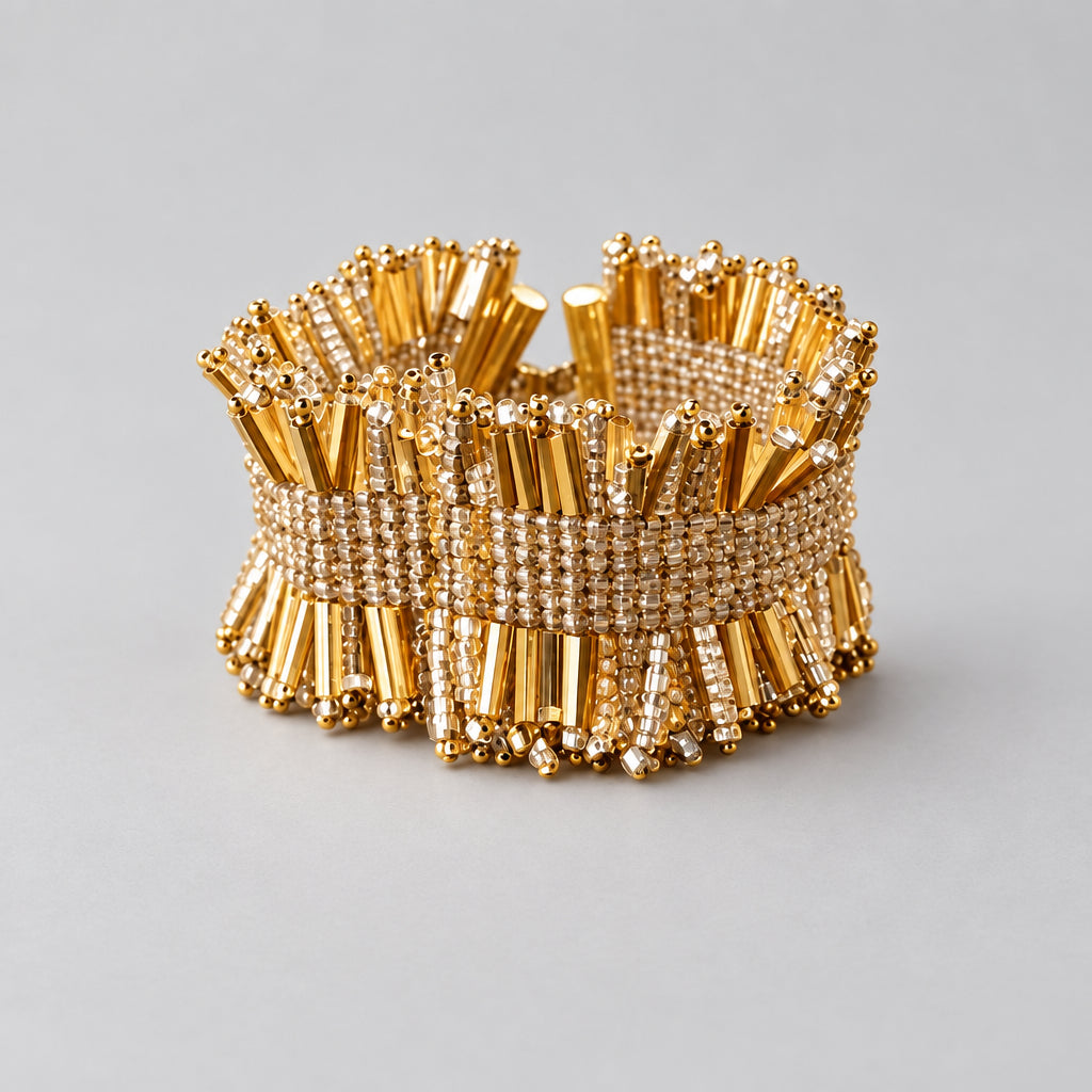 Éclat Solis 24K gold-plated Miyuki Bugle statement cuff bracelet