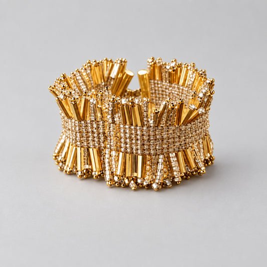 Éclat Solis 24K gold-plated Miyuki Bugle statement cuff bracelet