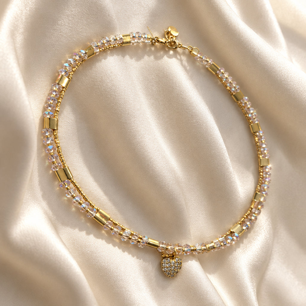 Éclat Veil zircon and gold necklace styled in a luxury setting