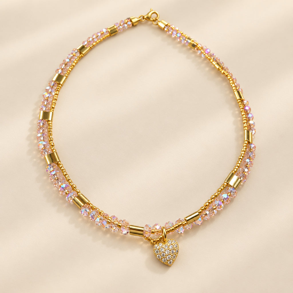 Éclat Veil handmade zircon necklace with gold-plated Miyuki beads and zircon pendant