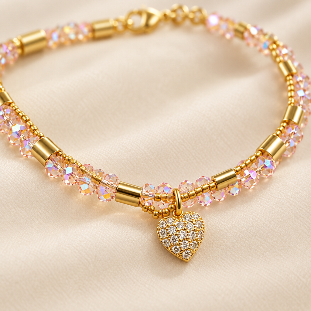 plated Miyuki beadsGold-plated zircon pendant detail on Éclat Veil necklace