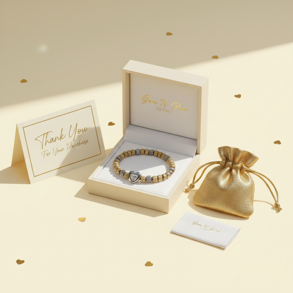 Amour Éclat heart bracelet presented in Gem N Glow gift packaging
