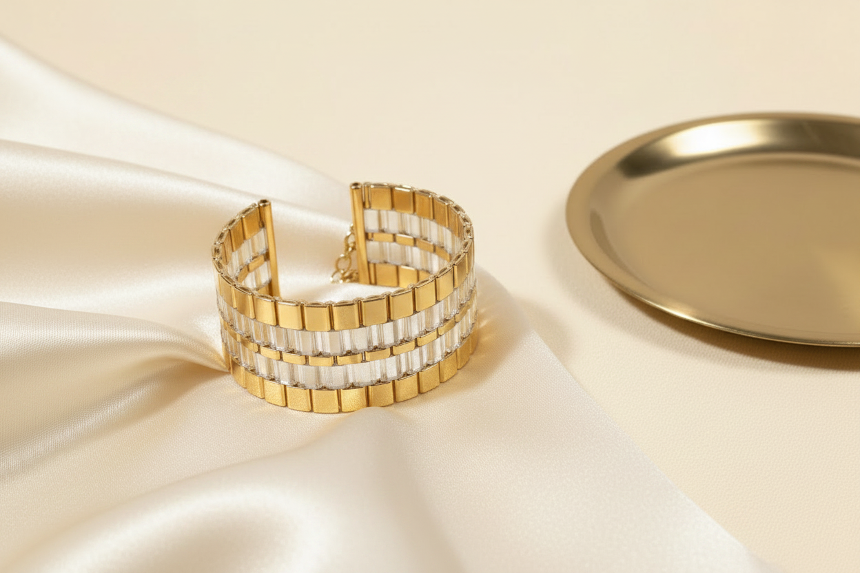 Japanese Miyuki Tila beaded cuff bracelet by Gem N Glow