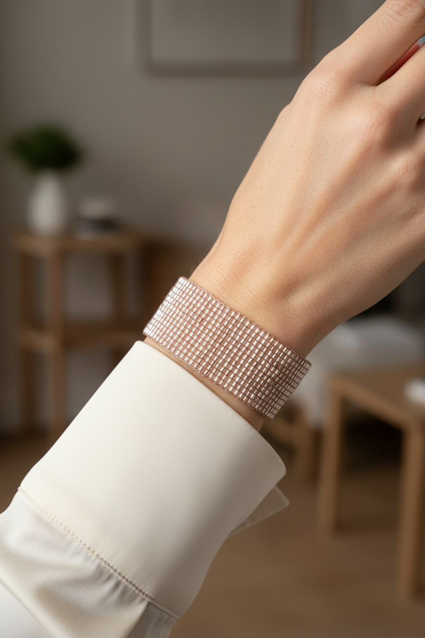 Wide geometric beaded cuff bracelet by Gem N Glow