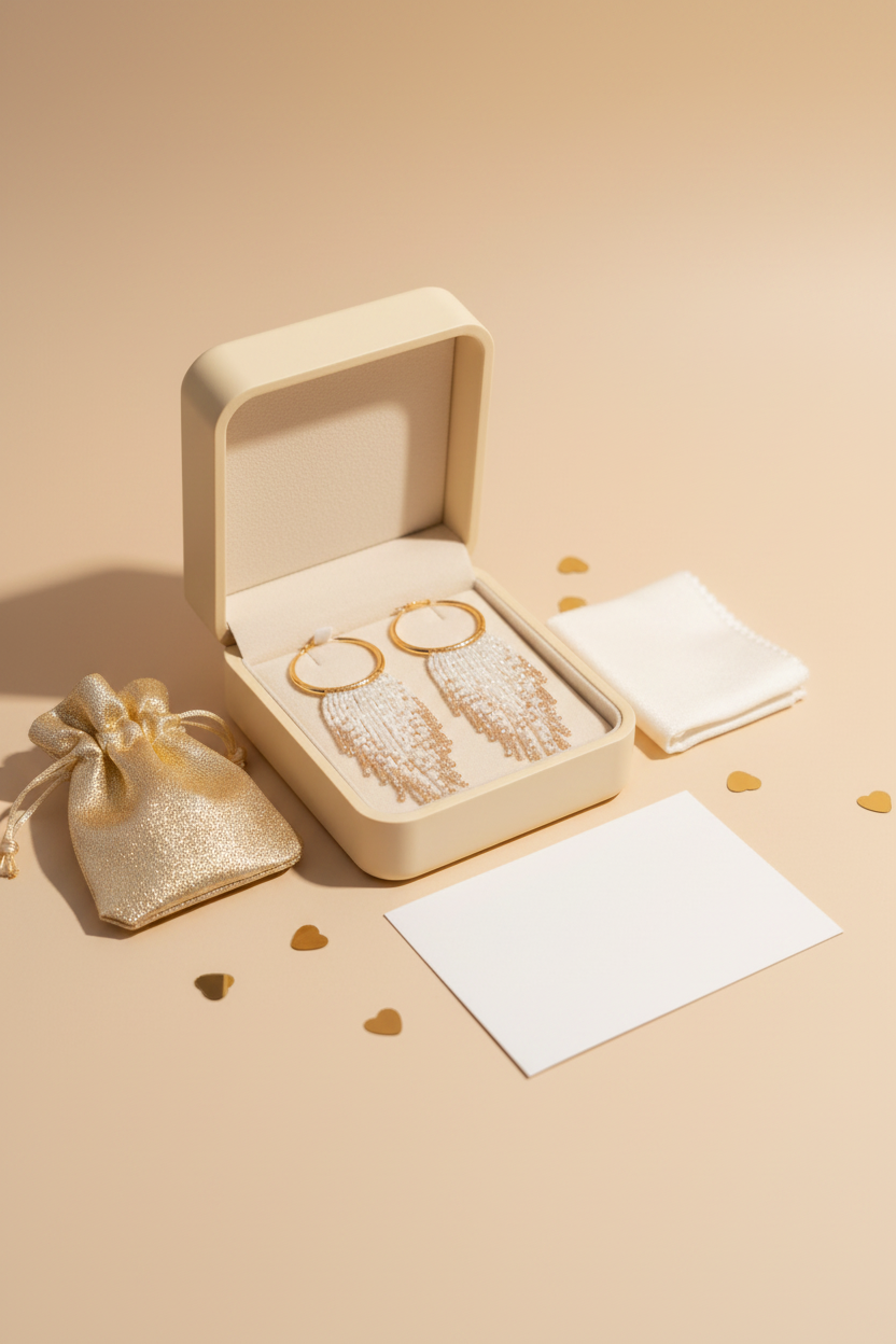 Ivory Cascade earrings presented in Gem N Glow gift packaging