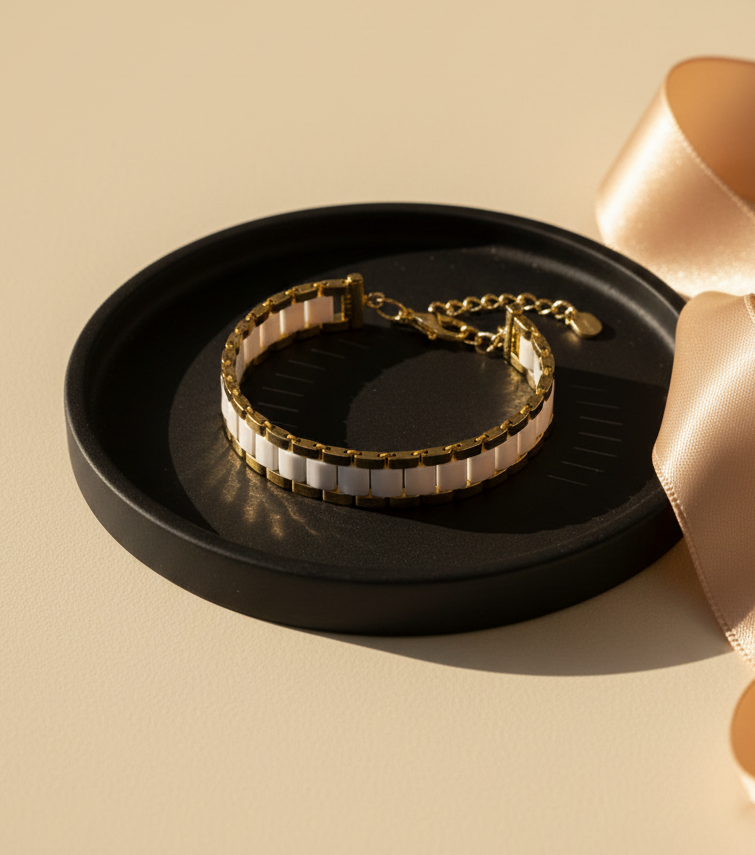 Linea geometric Miyuki bracelet styled in a luxury jewelry setting