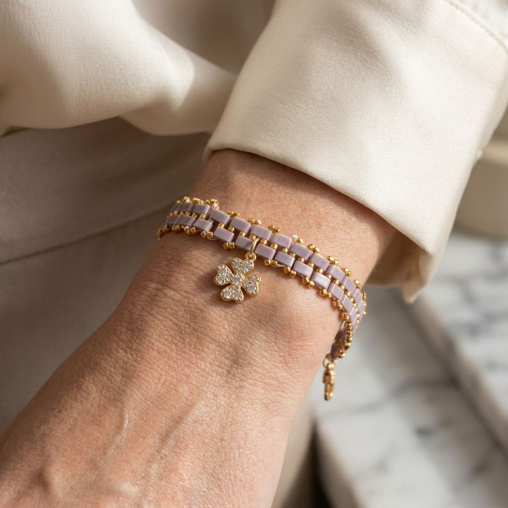 Mosaic Line Charm bracelet styled on a wrist