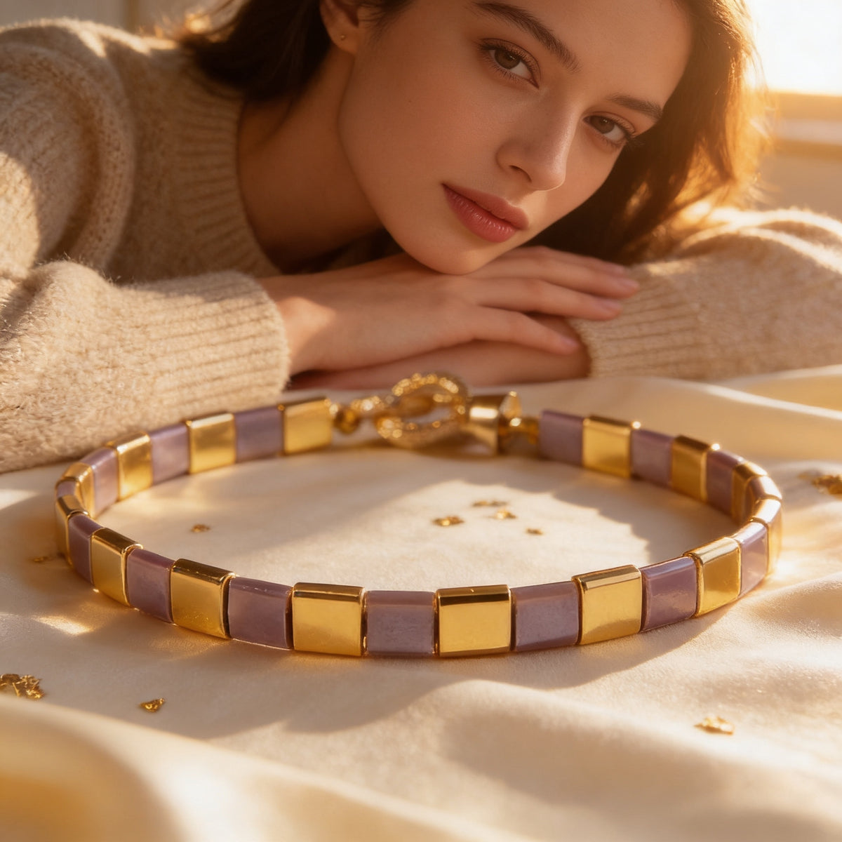 Detailed single-row geometric pattern on Mosaic Line Slim bracelet