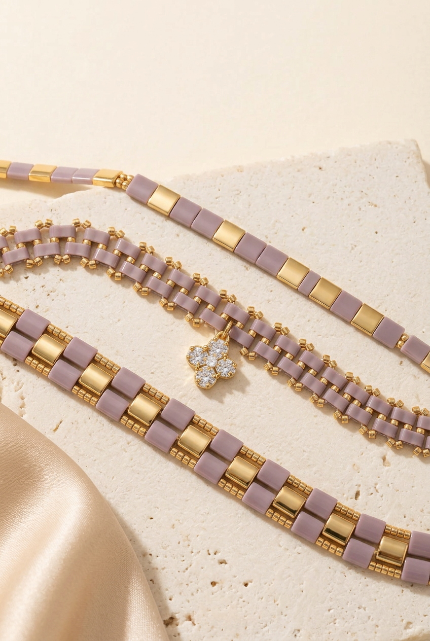 Mosaic Line Trio– Handmade Miyuki Bracelet Set.