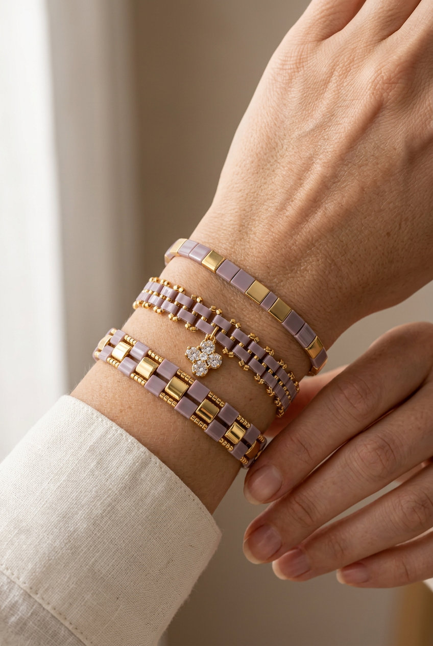 Mosaic Line Trio– Handmade Miyuki Bracelet Set.