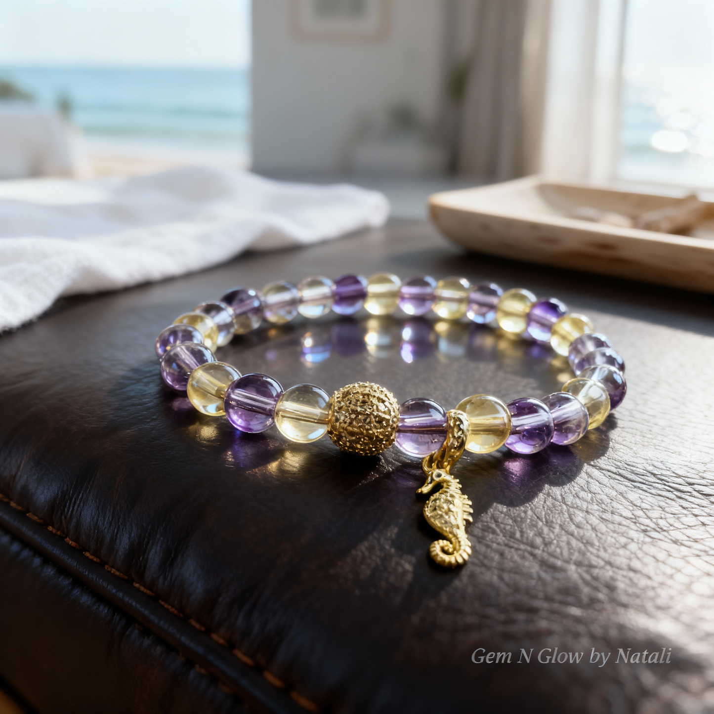 Ametrine Golden Tide elastic gemstone bracelet by Gem N Glow