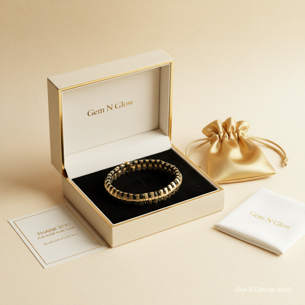 Handcrafted multi-row black and gold bead bracelet from the Eclipse Collection