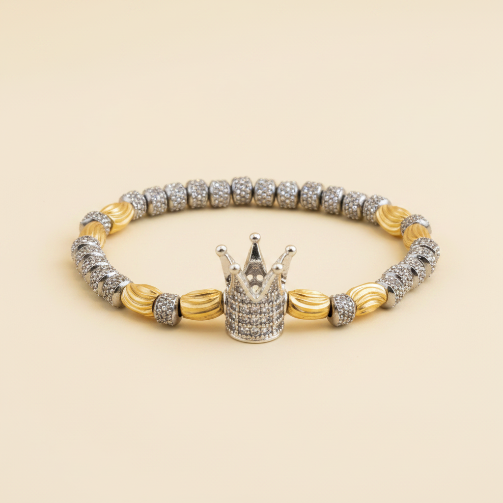 Royal Éclat gold and silver bracelet with zirconia crown centrepiece