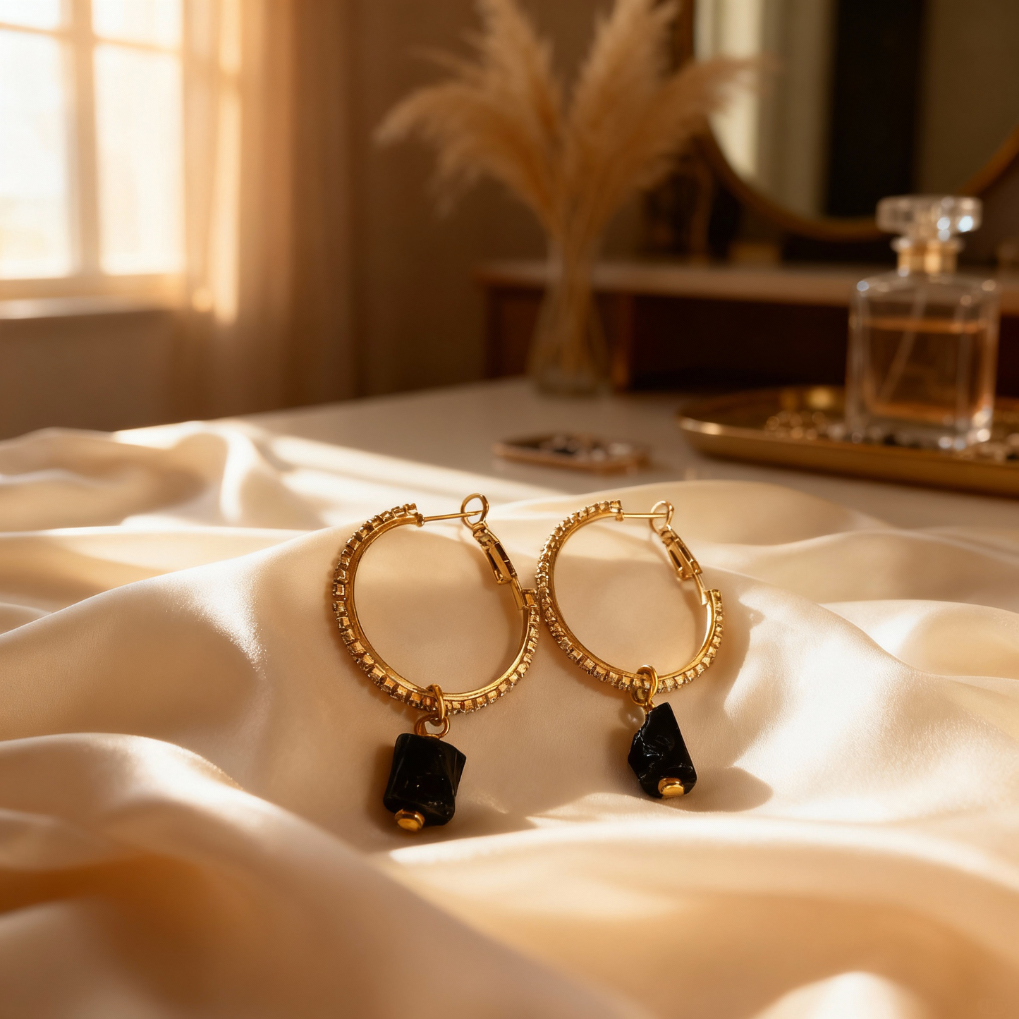 Eclipse Glow Black Tourmaline Hoop Earrings