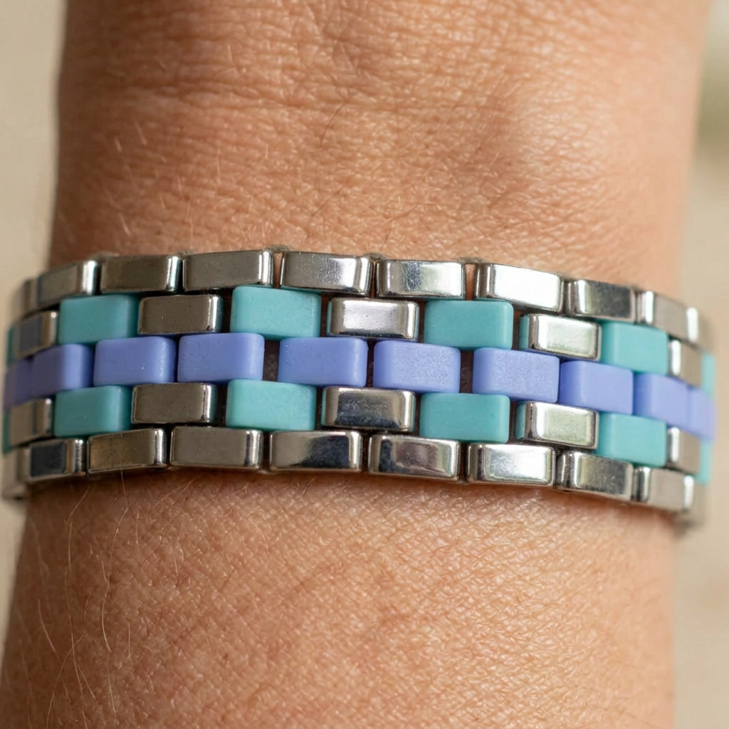 Tidal Mosaic – Aqua & Blue Miyuki Tila Bracelet