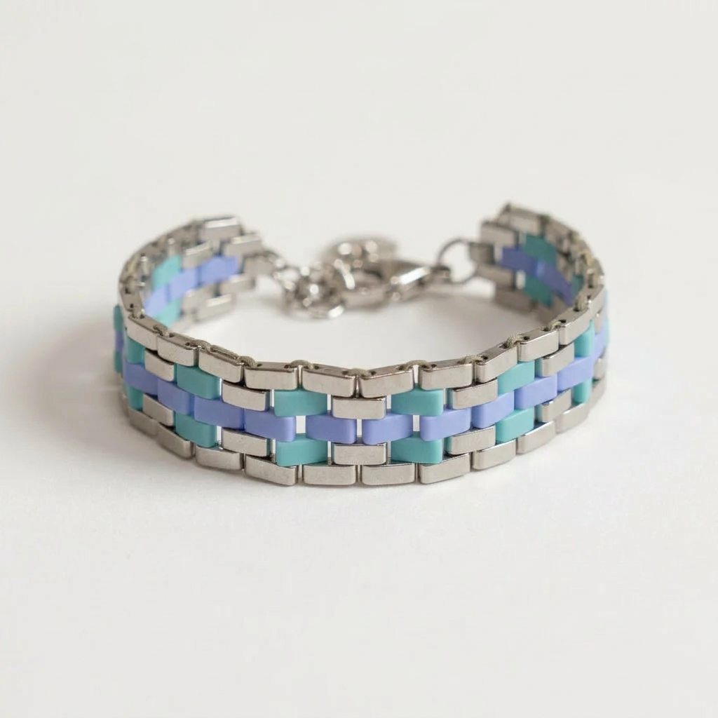 Tidal Mosaic – Aqua & Blue Miyuki Tila Bracelet